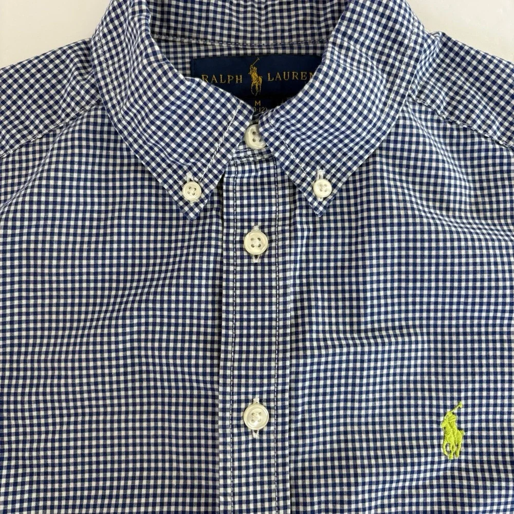 Ralph Lauren Boys 10/12 Blue Gingham Check Button Down‎ Long Sleeve Shirt